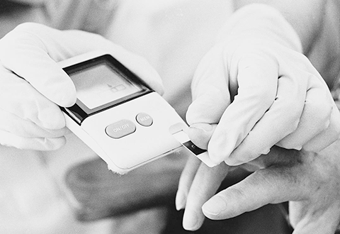 A glucometer used to read blood glucose levels.